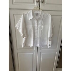 Worthington Womens White Short Sleeve Button Up Boxy Shirt XXL New With Tags